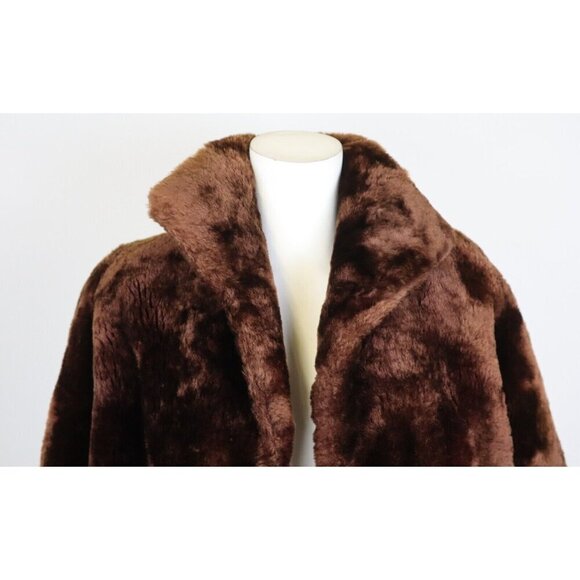 VINTAGE WOMEN S BROWN PLUSH FAUX FUR COAT - SIZE S - Picture 2 of 9